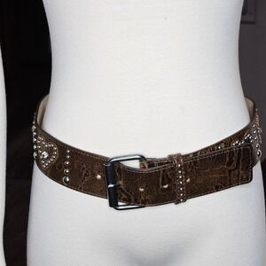 Vintage Streets Ahead Brown Leather Heart Stud Belt Y2K Western Boho Made USA